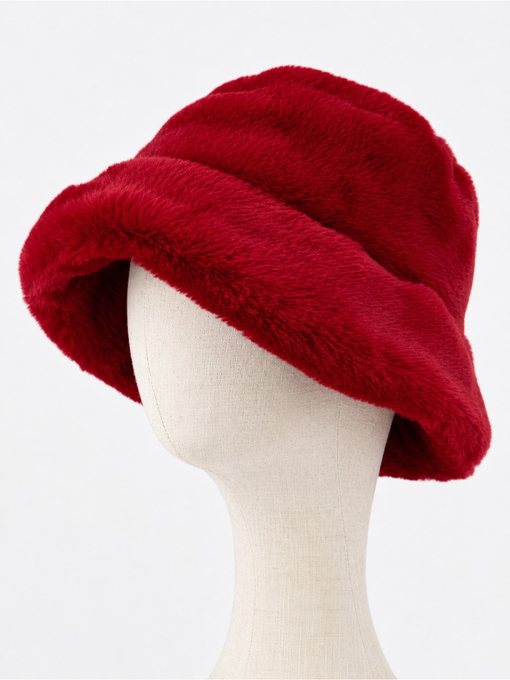 Faux Fur Bucket Hat - Burgundy